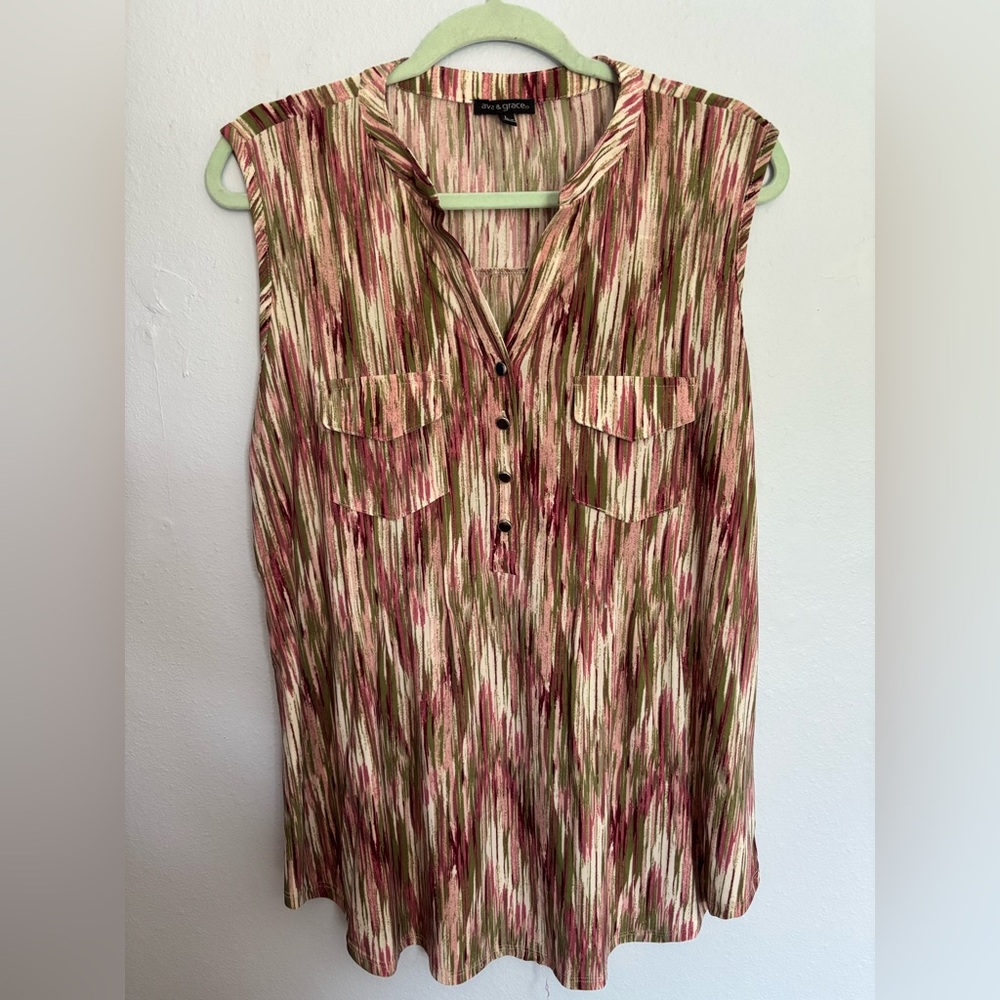 Ava & Grace Pink, Green and Cream Buttoned Blouse